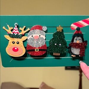 NWT Piper K Christmas Hair Clips Set Rudolf Santa Xmas Tree Penguin 4 pc Set